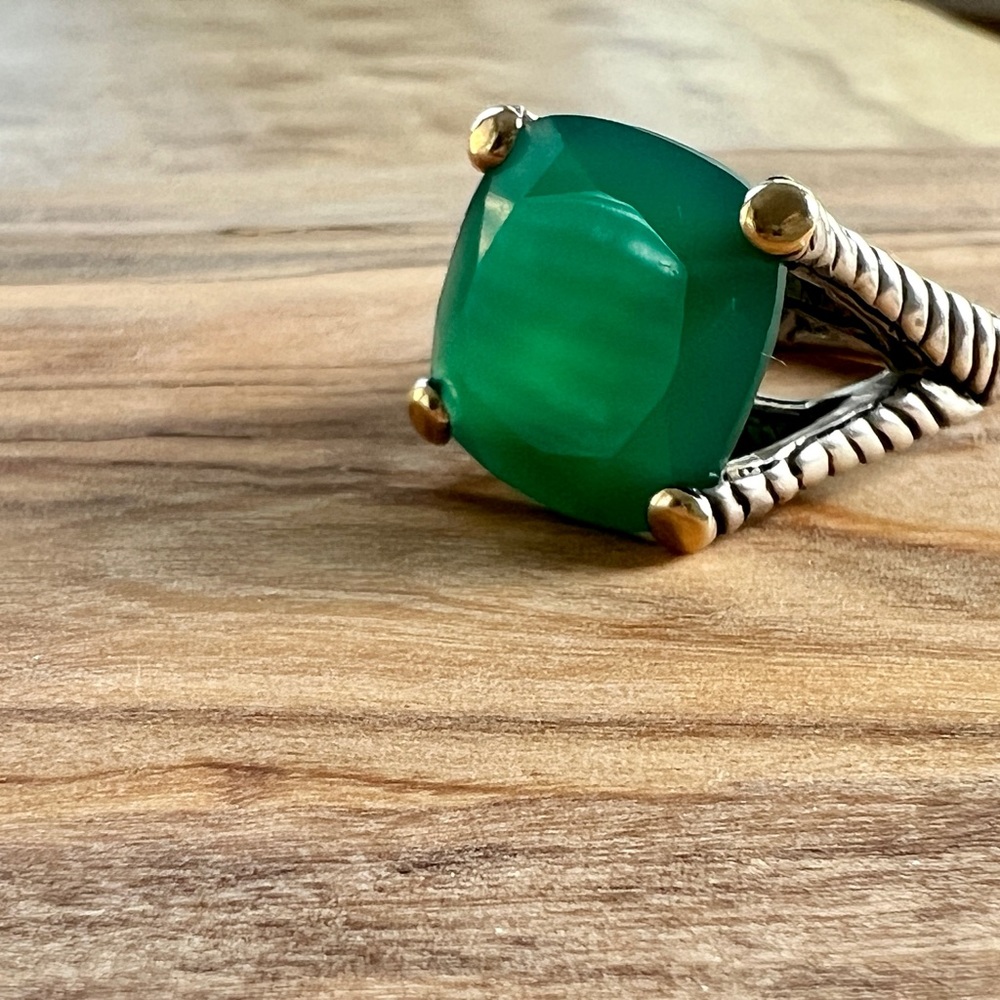 Natural green Jade ring - SS & 18K gold - Picture 2 of 7